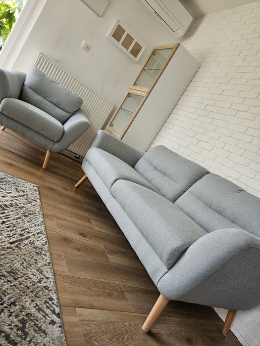 Kanapa / Sofa  Fotel kolor szary, bdb stan i materiał