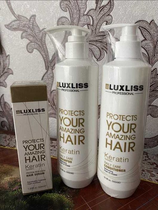 Набор для волос luxliss keratin (шампунь, бальзам, маска, масло,спрей)