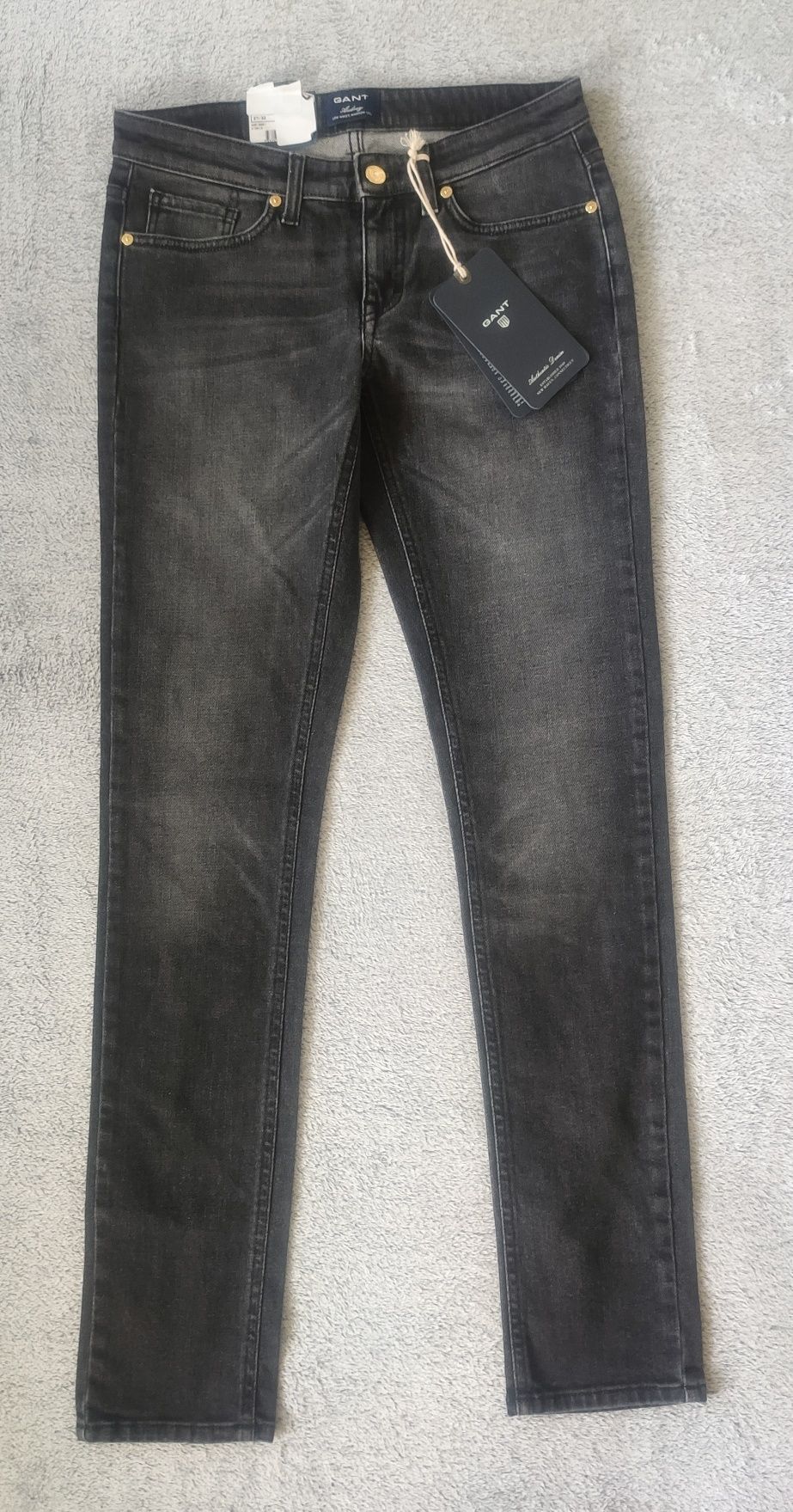 Damskie jeansy GANT slim W27 L32 nowe czarne premium classic