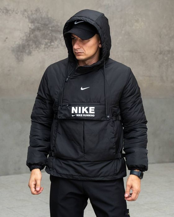 Чоловіча куртка Nike демісезонна з капюшоном Найк єврозима чорна S-XXL