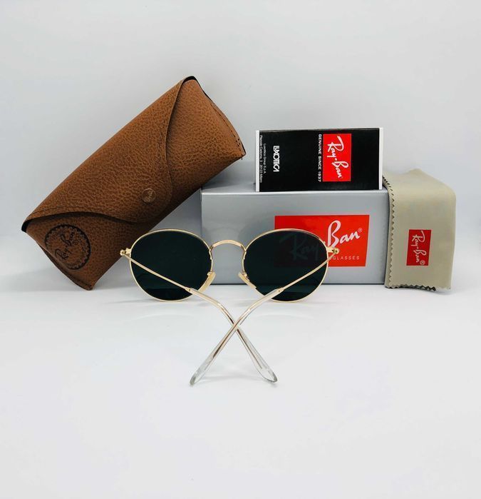 Солнцезащитные круглые очки Ray Ban Round Metal 3447 Gold 54мм стекло