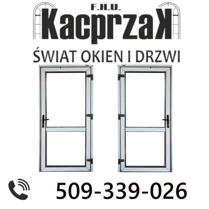 DRZWI Kacprzak 105x210 Drzwi ZEWNĘTRZNE PCV Sklepowe Orzech Prawe