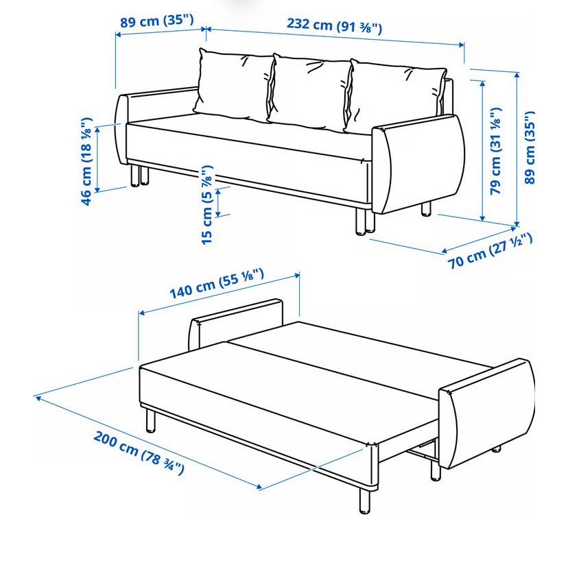 Rozkladana sofa 3-osobowa, łóżko, kanapa GRUNNARP IKEA
