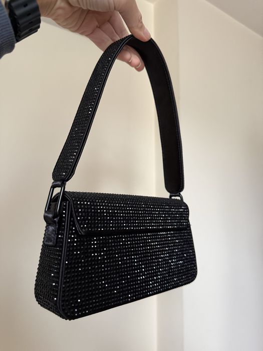 Черная Сумка вечерняя в камнях, вечерняя сумочка, нарядная сумка