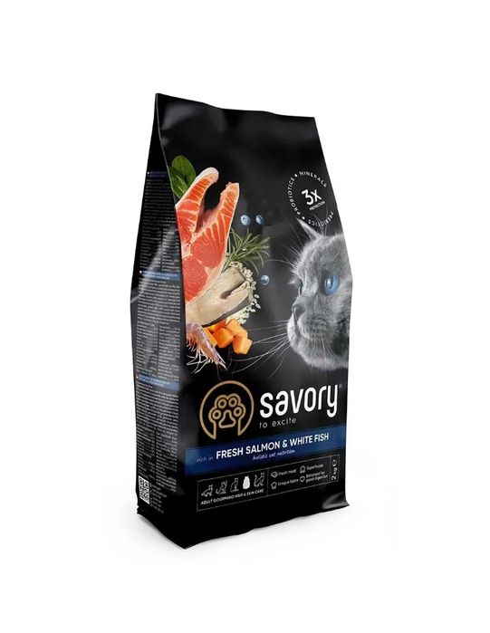 Корм сухий Savory Adult Cat Gourmand Fresh Salmon and White Fish для д