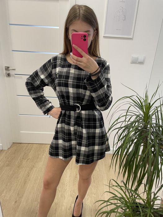 Sukienka mini w kratkę długi rękaw roz. 34