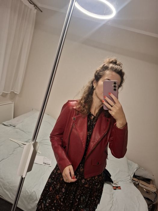 Burgundowa czerwona bordowa  ramoneska biker s 36