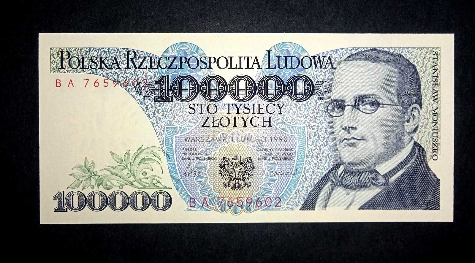 Banknot PRL 100.000  zł  1990  BA  UNC