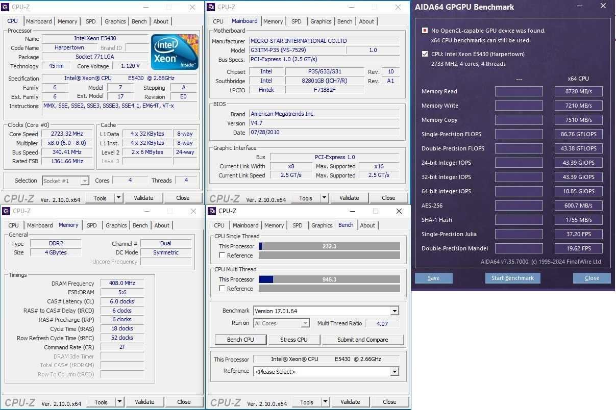 Комплект: процессор Xeon e5430 + материнская плата + ОЗУ 4 Гб DDR2