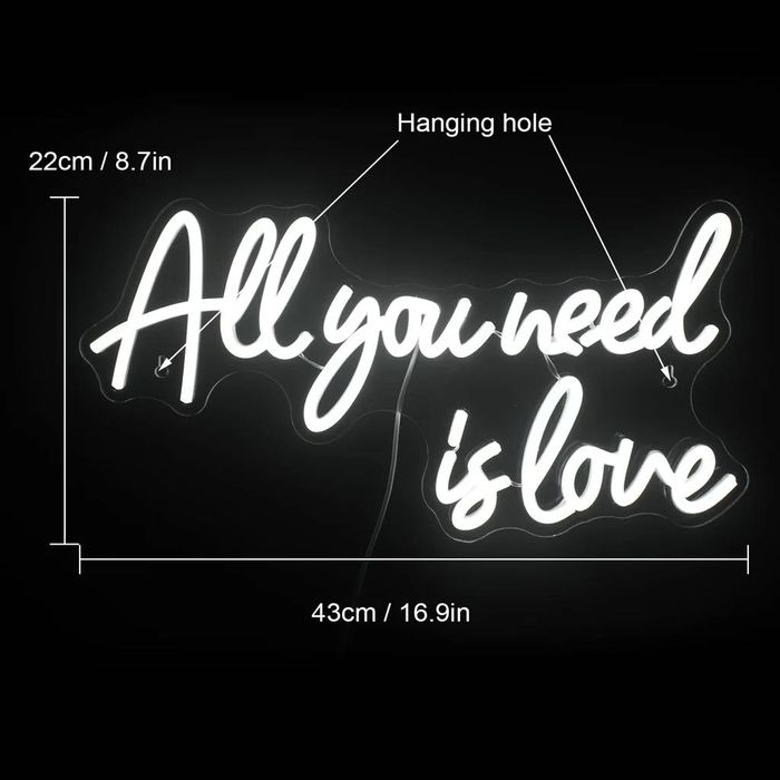 Neon " All you need is love " biały sprzedaż znak świetlny ślub wesele