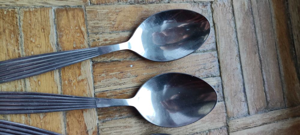 6x łyżka stołowa obiadowa Gerlach wzór paski z puncami mix PRL