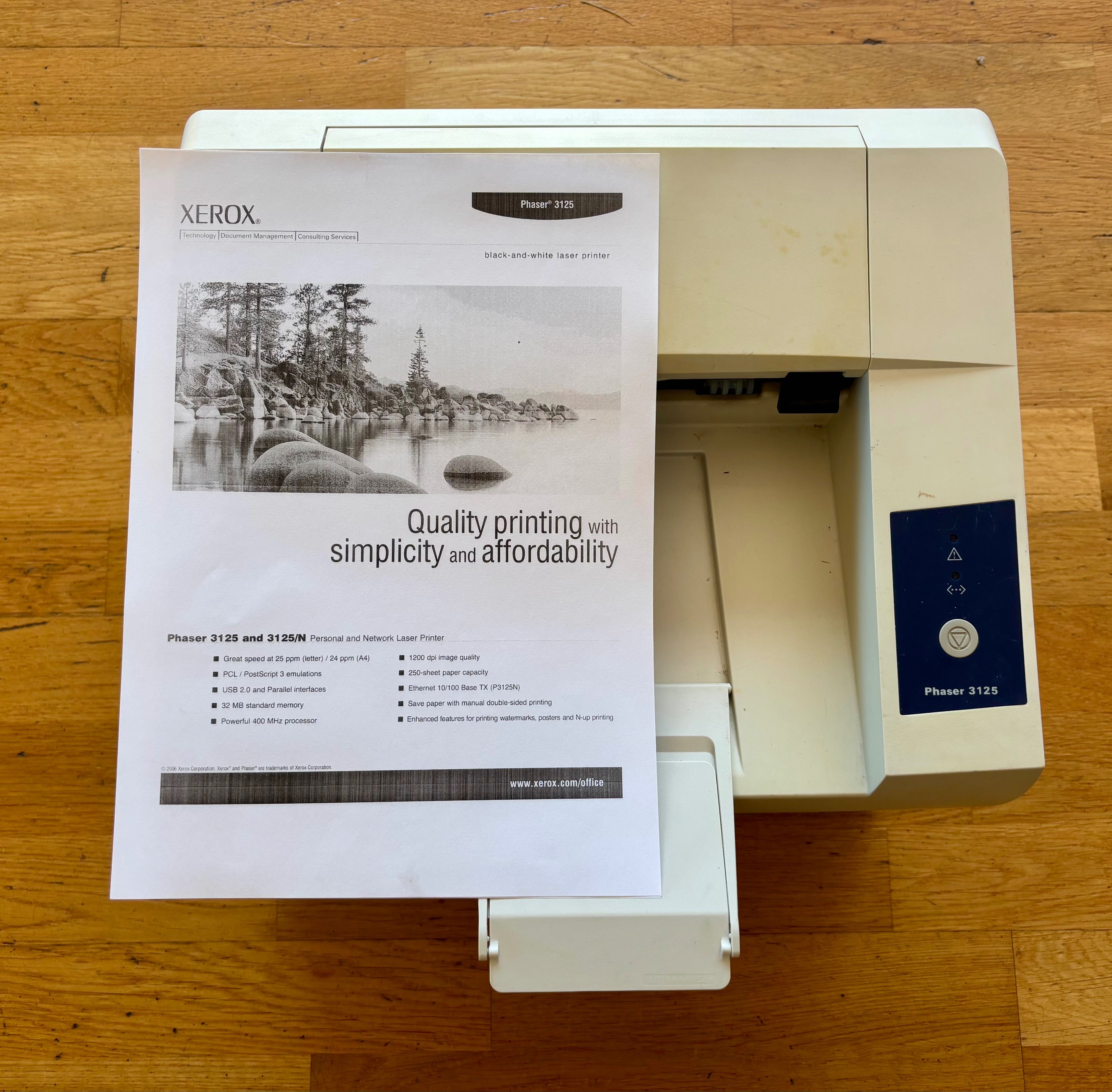 Sprawna drukarka Xerox Phaser 3125N - sieć, usb, centronics