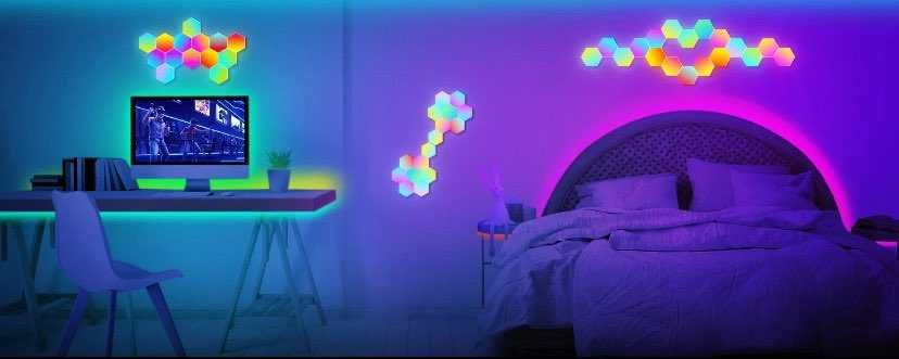 Sześciokątne lampki lampy światło RGB LED z Bluetooth 8 sztuk