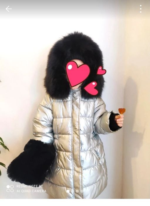 Kurtka srebrna zimowa r 110/116 płaszcz dłuższa