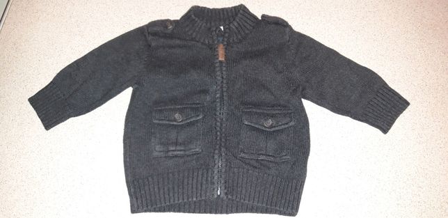Ciepły szary rozpinany sweterek dla chłopczyka na zimę H&M r. 62 cm