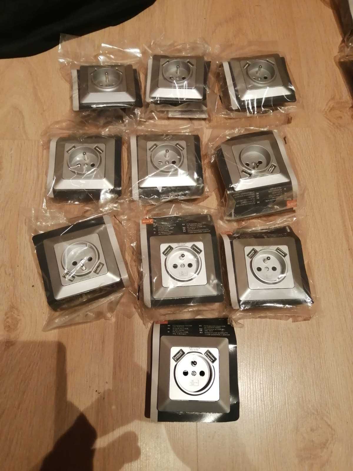 Gniazdka elektryczne z dwoma portami usb srebrne 3 sztuki