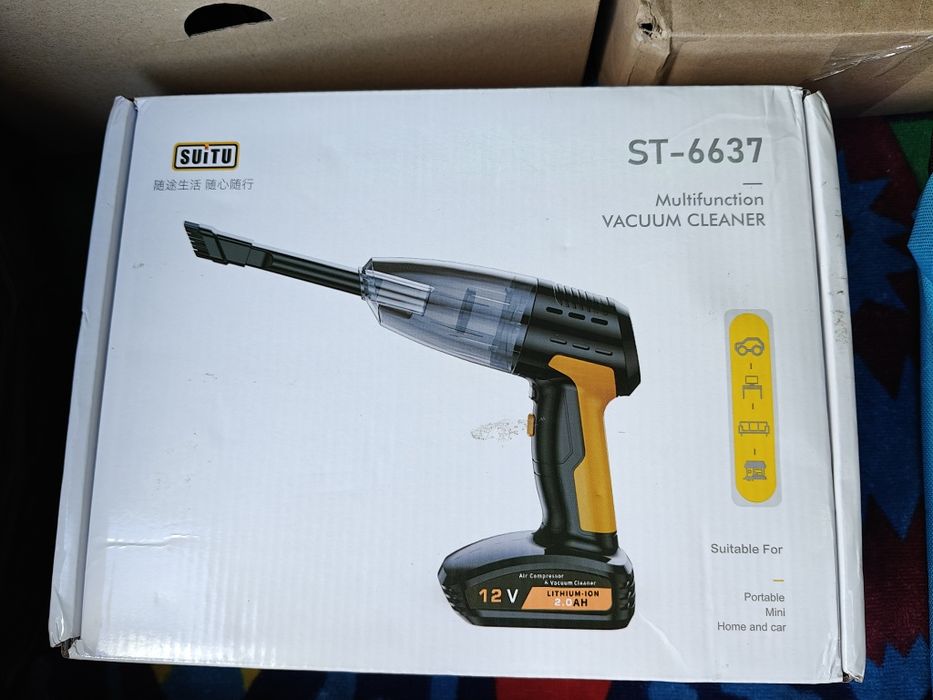 Wielofunkcyjny odkurzacz samochodowy ,kompresor,latarka Suitu ST 6637