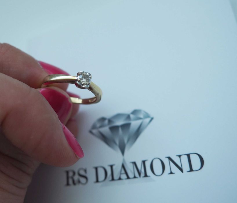 Pierścionek zaręczynowy z diamentem 0,15 ct – złoto 585 – rozmiar 11
