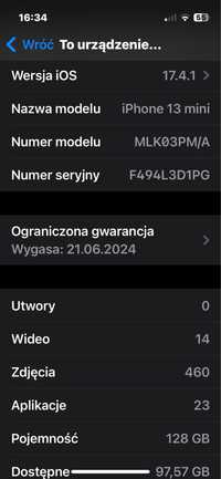 Iphone 13 mini 100% barerii 128gb czarny