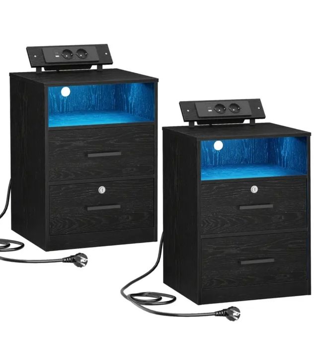 Nowoczesne Szafki Nocne LED z Ładowarką  Zestaw 2 szt. Stolik nocny le