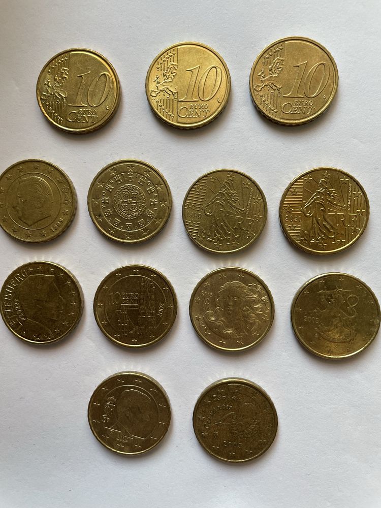 Евро монеты 10,, 2, 1, 50,20,10