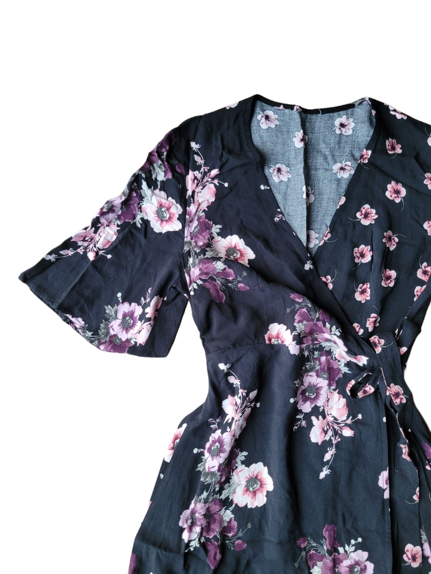 Sukienka typu kimono wiązana kobieca letnia w kwiaty 36 S