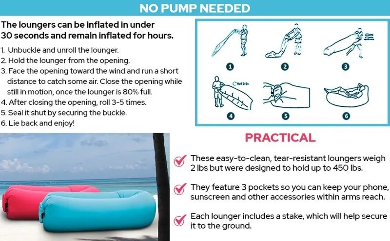 Sofá de Praia Campismo Cadeira Insuflável