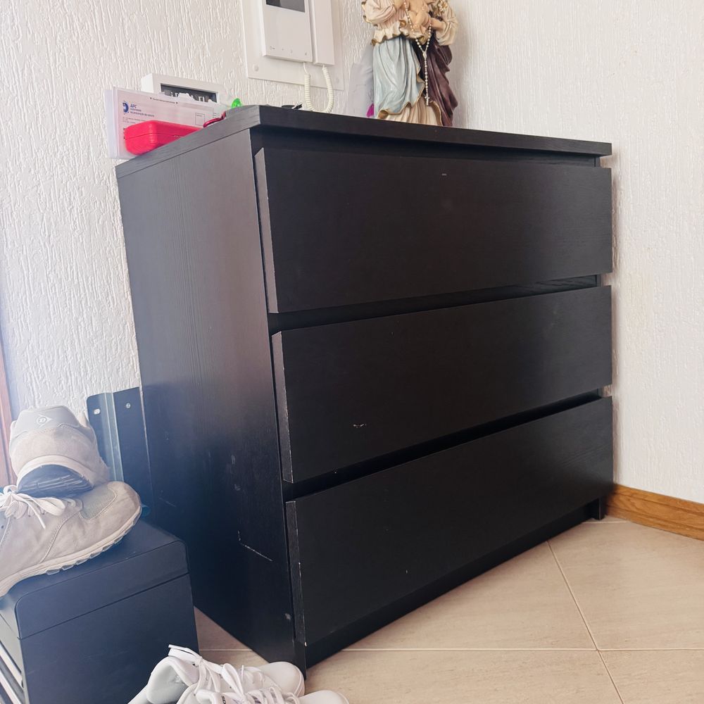 Cómoda 3 gavetas, preto, 80x78 cm