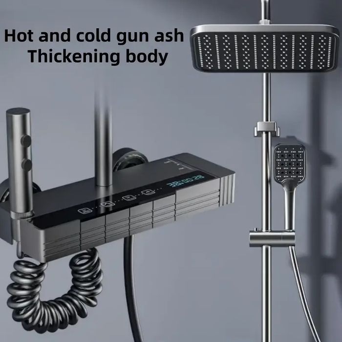 Zestaw prysznicowy LED miedziany z wyświetlaczem, montaż ścienny