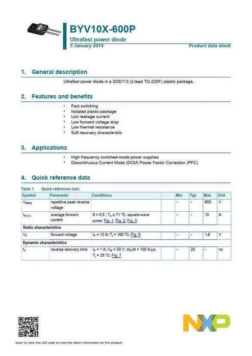 Ультрабыстрый диод BYV10X-600P