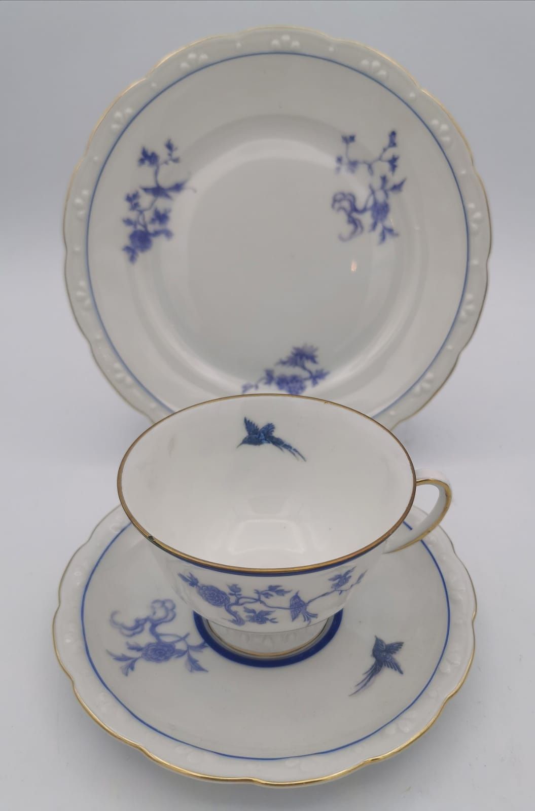 Porcelana SORAU Dekor Kobaltowe Kwiaty, Ptaki Złocona