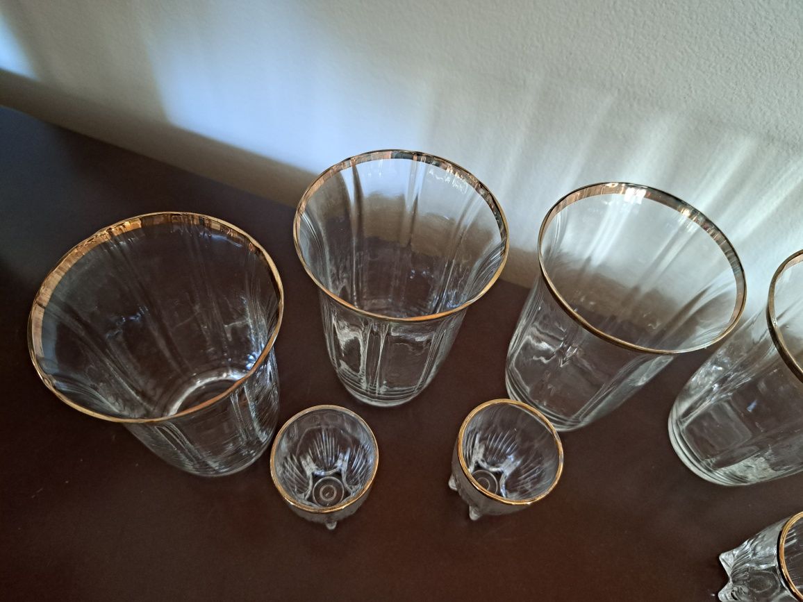 Józefina Josephie Hutte Art deco 6 szklanek i 10 kieliszki ze złocenie