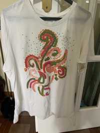 T-shirt “Zara” XL fundo branco estampada com cornucópias laranja/verde