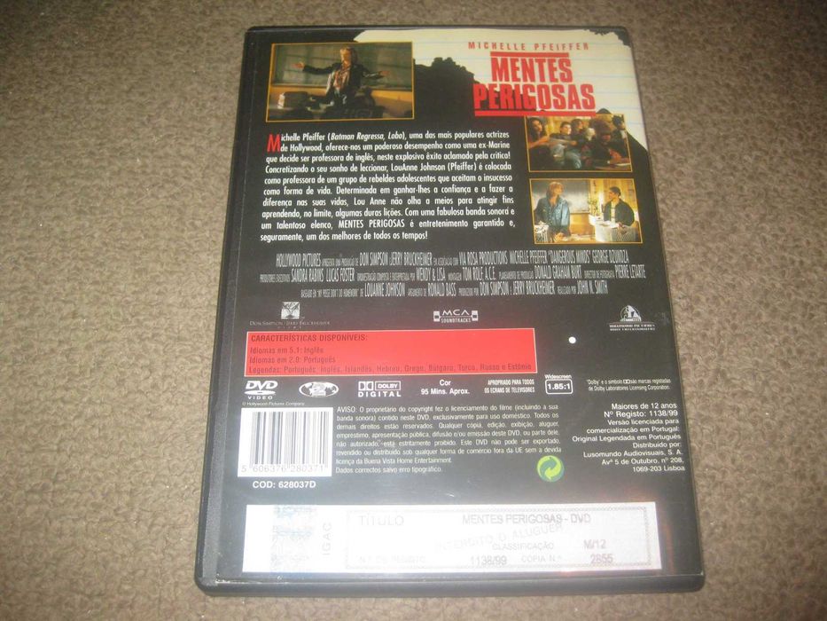 DVD "Mentes Perigosas" com Michelle Pfeiffer/Raro!