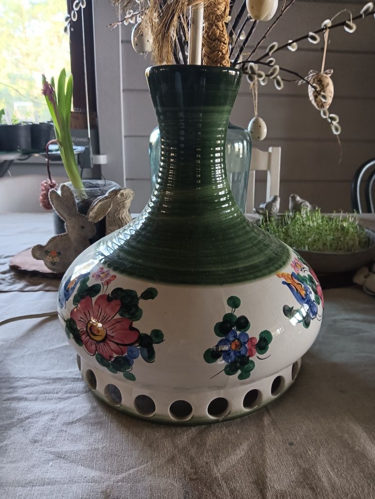 Duża wisząca ceramiczna lampa ręcznie malowana  juta