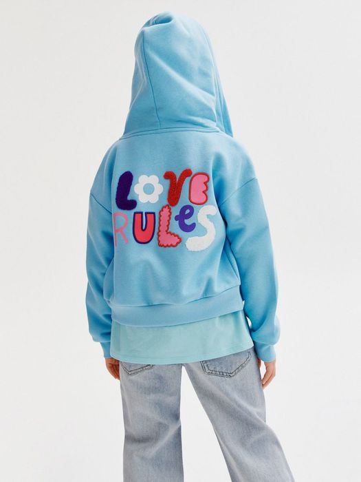 Reserved Bluza Dziewczęca! Aplikacja 3D! Niebieska! Kaptur! Roz.152