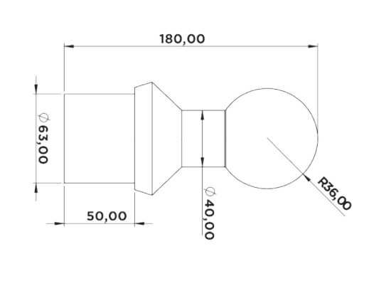 Zawias kulowy wywrot  3 str KPL fi 72 L+P do 16 ton