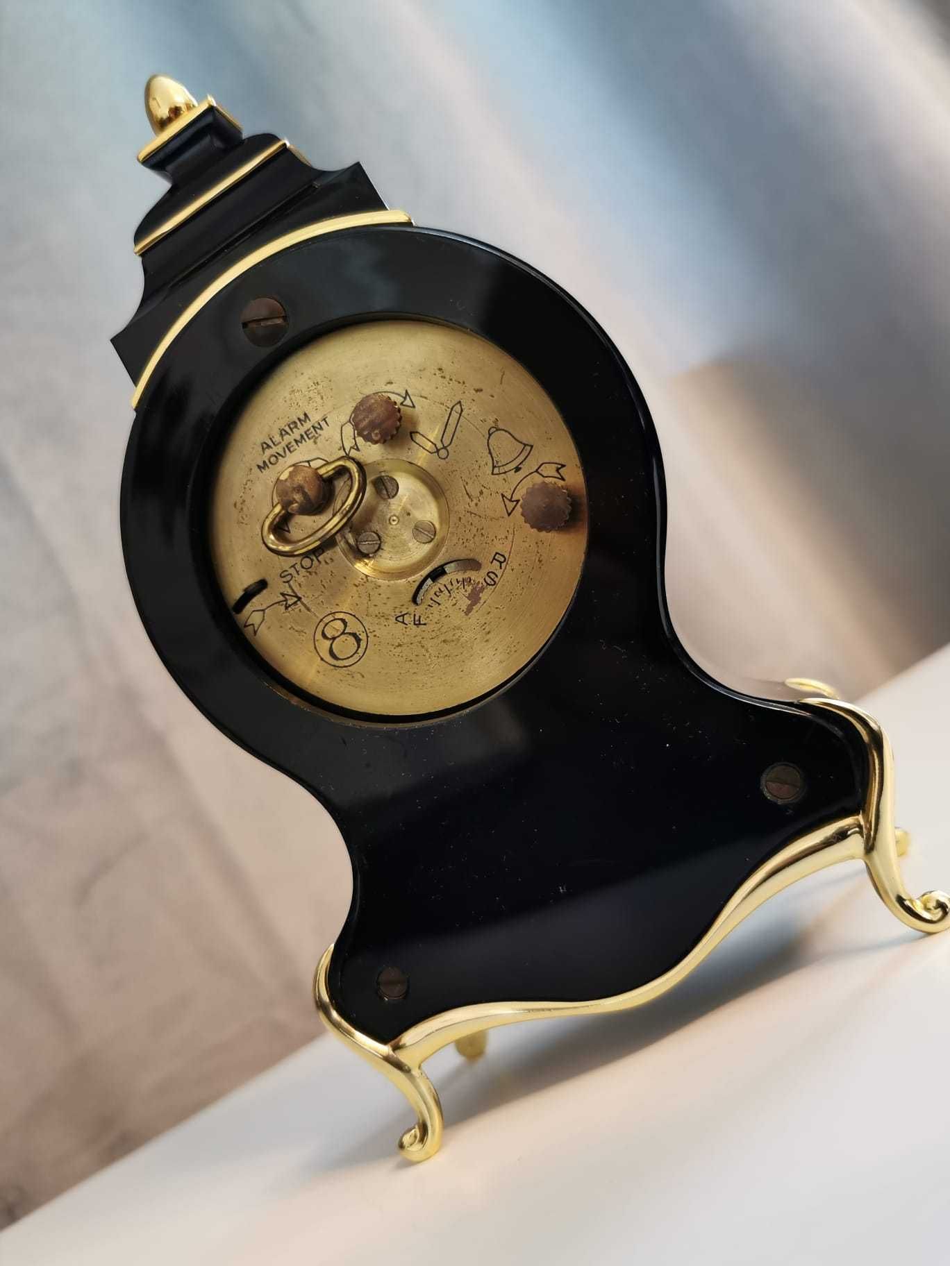 Szwajcarski Budzik kominkowy  Budzik mechaniczny Queloz Geneve lata 70