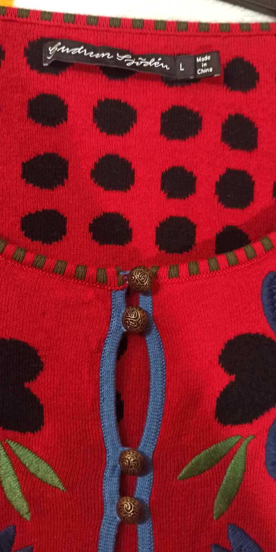 Sweter kardigan damski wiosenny bawełniany L kolorowy wzorzysty  etno