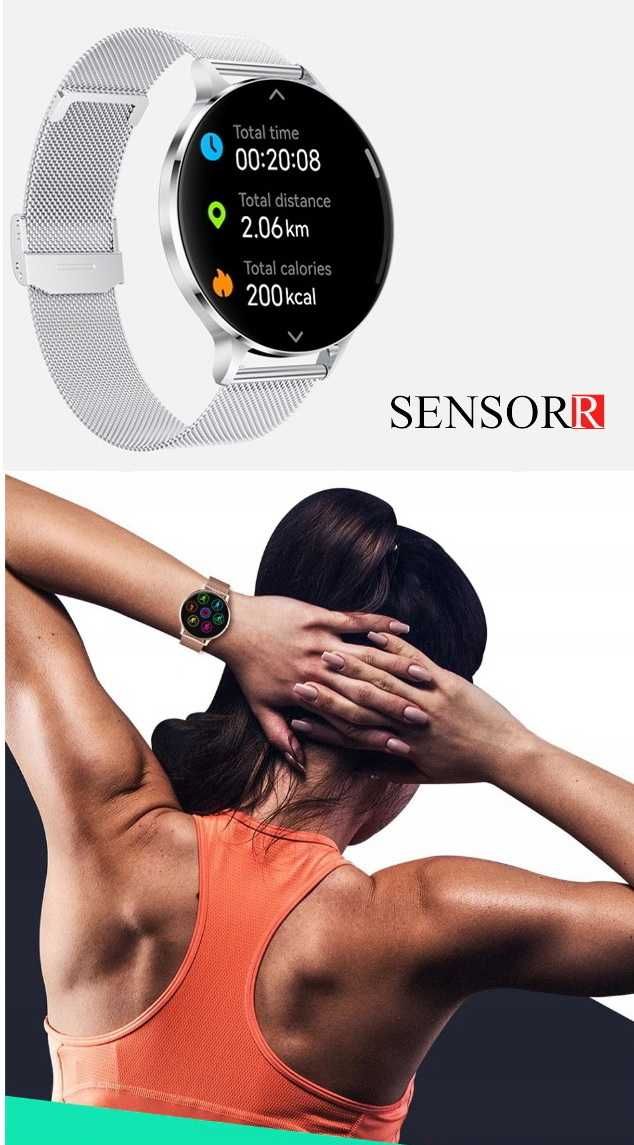 Smartwatch Damski Zegarek Rozmowy Pulsometr Sen Kroki 3 Paski Cienki