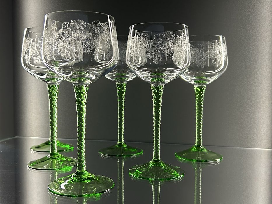 Набір келихів, бокалів 6 од., богемське скло, вінтаж, 50-60 рр.,