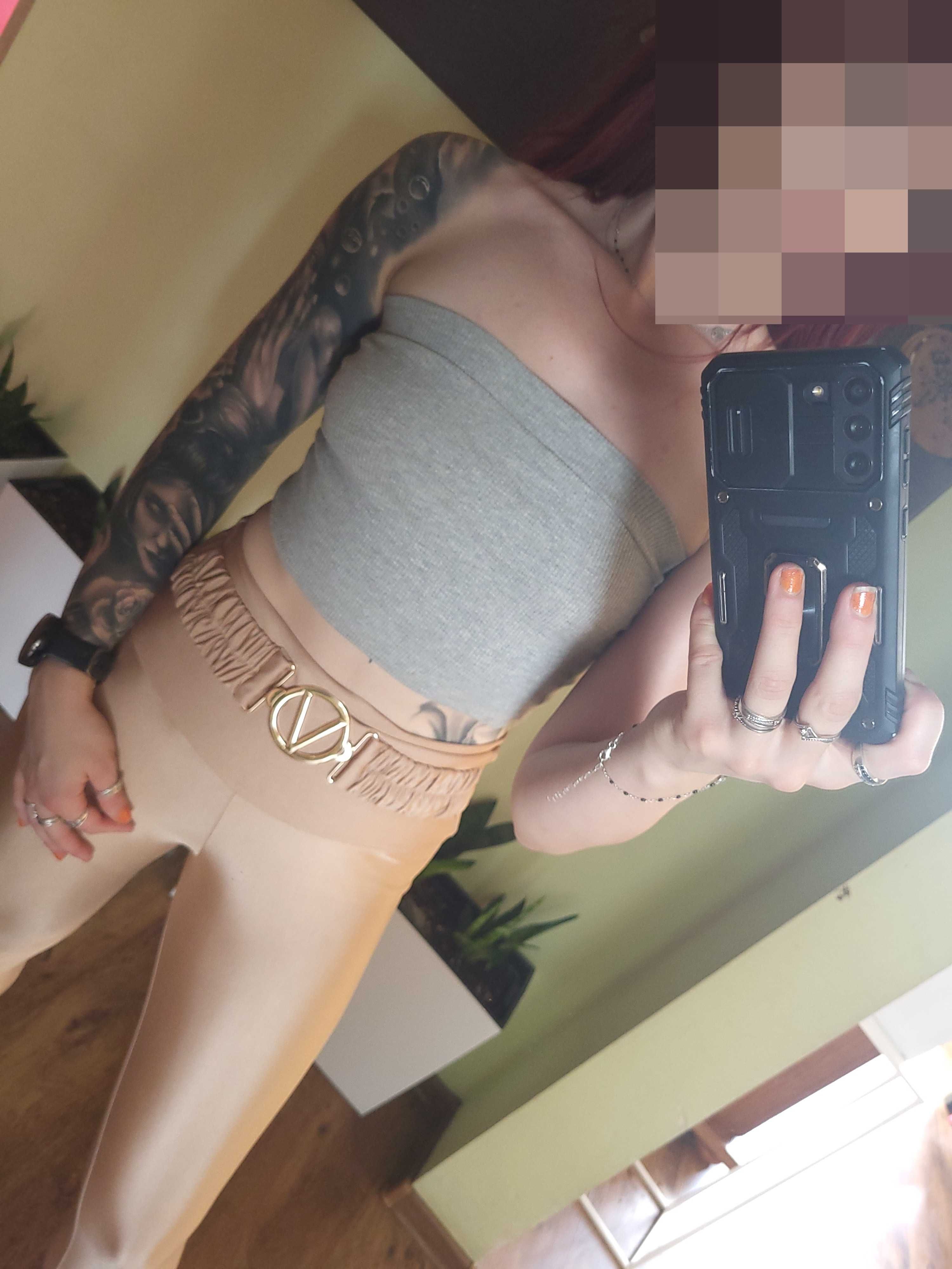 Szary crop top bez ramiączek, S, Wassyl, nad pępek, prążek