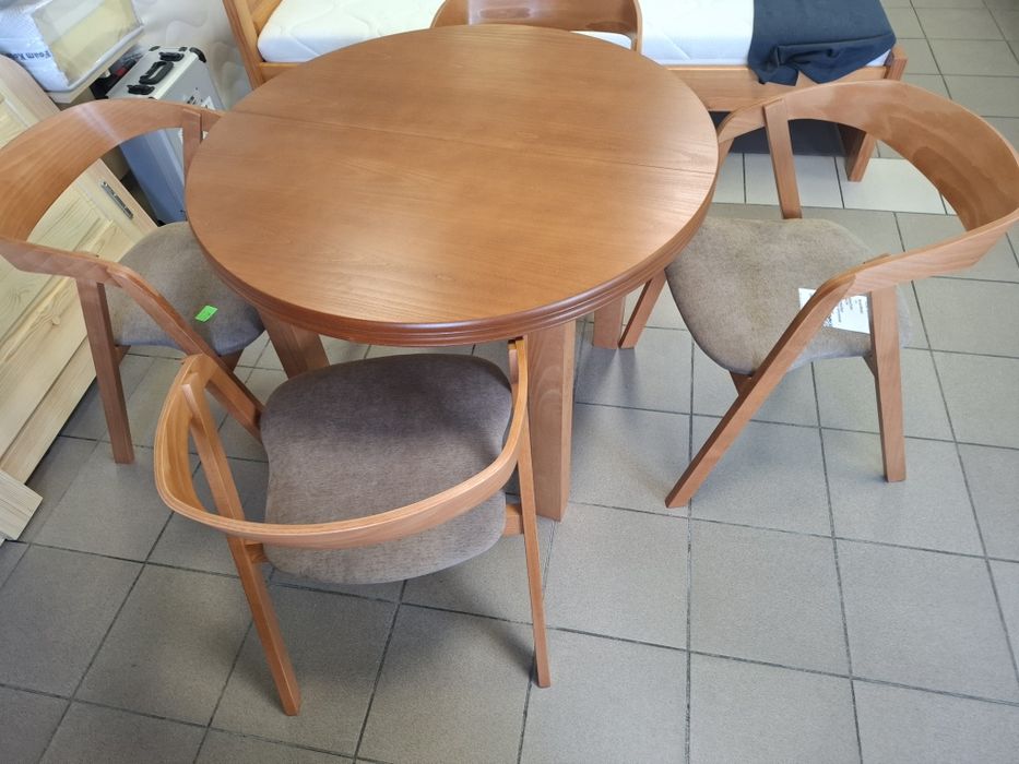 Nowy stól okrągły rozkładany 100cm z krzesłami kolor olcha 'od ręki'