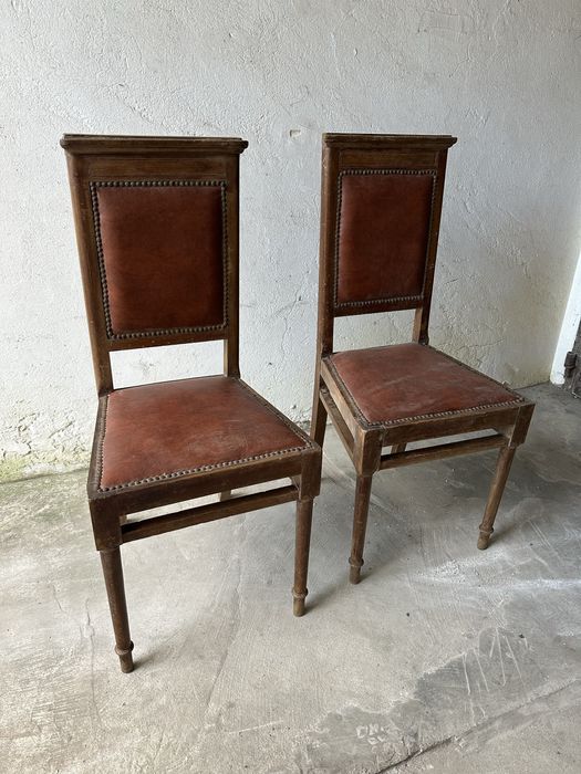 Krzesło dębowe oryginał vintage dąb intarsja antyk skóra tapicerowane