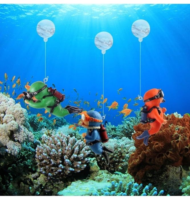 Zestaw 3 ozdób do akwarium/ Nurkowie