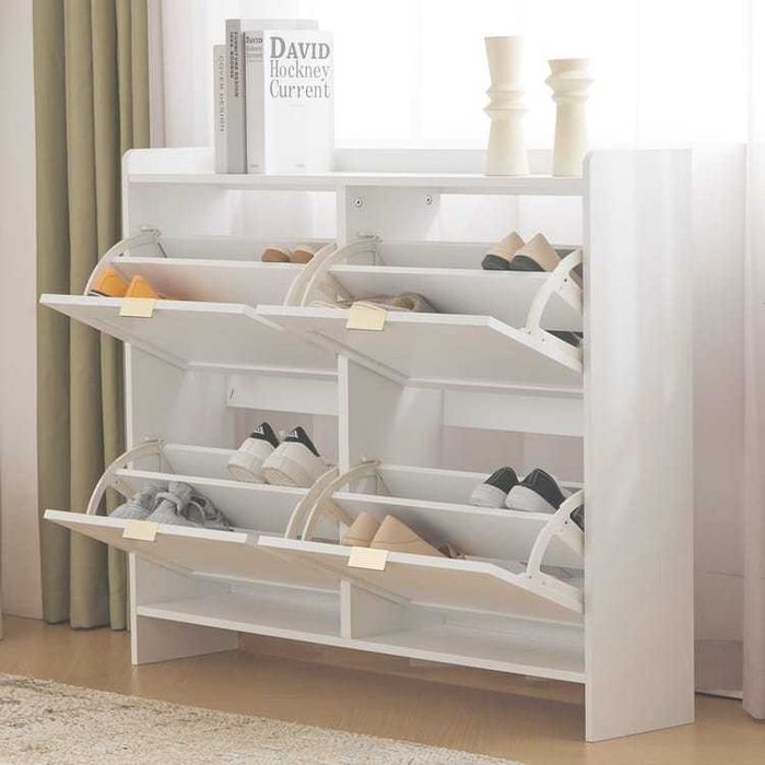 Szafka Biała na buty z 4 drzwiami opuszczanymi