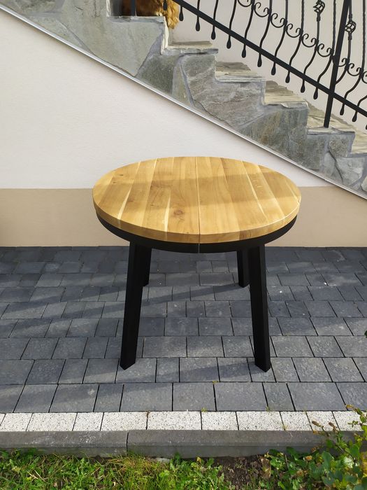 Okrągły 90+1 wkładka 50 rozkładany dębowy stół loft lity dąb