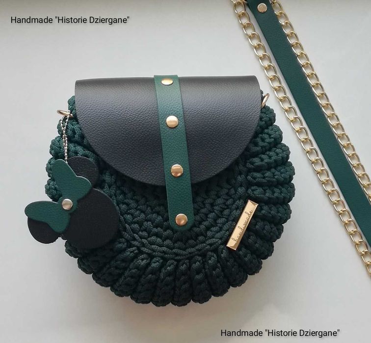Nowa torebka, rękodzieło, skóra naturalna, szydełko
