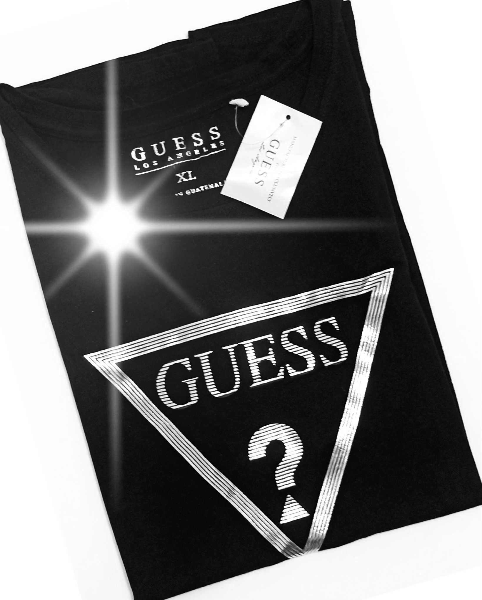 GUESS Oryginalny Damski T-Shirt Koszulka Bluzka Czarna Srebrny Trojkat