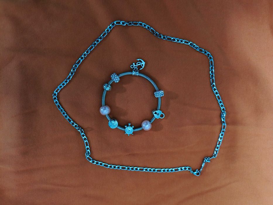 Pulseira pingente estilo pandora de prata com corrente